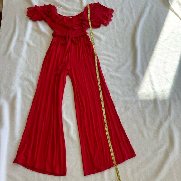 VA VA BY JOY HAN Red  Off The Shoulder Wide Leg Jumpsuit Size XS - Picture 9 of 12